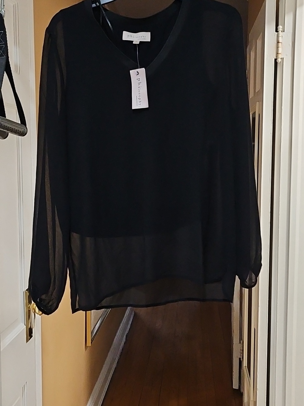 Philosophy Sheer Black V-Neck Blouse